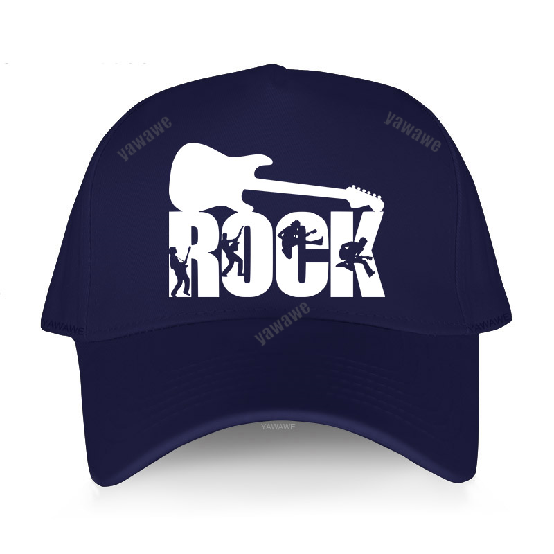 European unisex ROCK letter baseball cap printing Guitar lover Dad hat men and women cap outdoor sun hat Snapback hats: navy