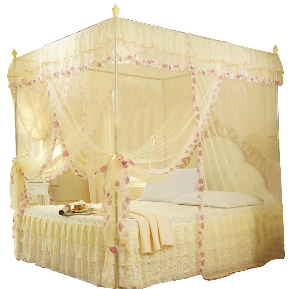 Luxe Prinses Hemelbed Gordijnen 3 Side Openingen Post Bed Gordijn Canopy Netting Klamboe Beddengoed Geen Beugel Thuis Leveranties: Beige / 120 200cm 200cm