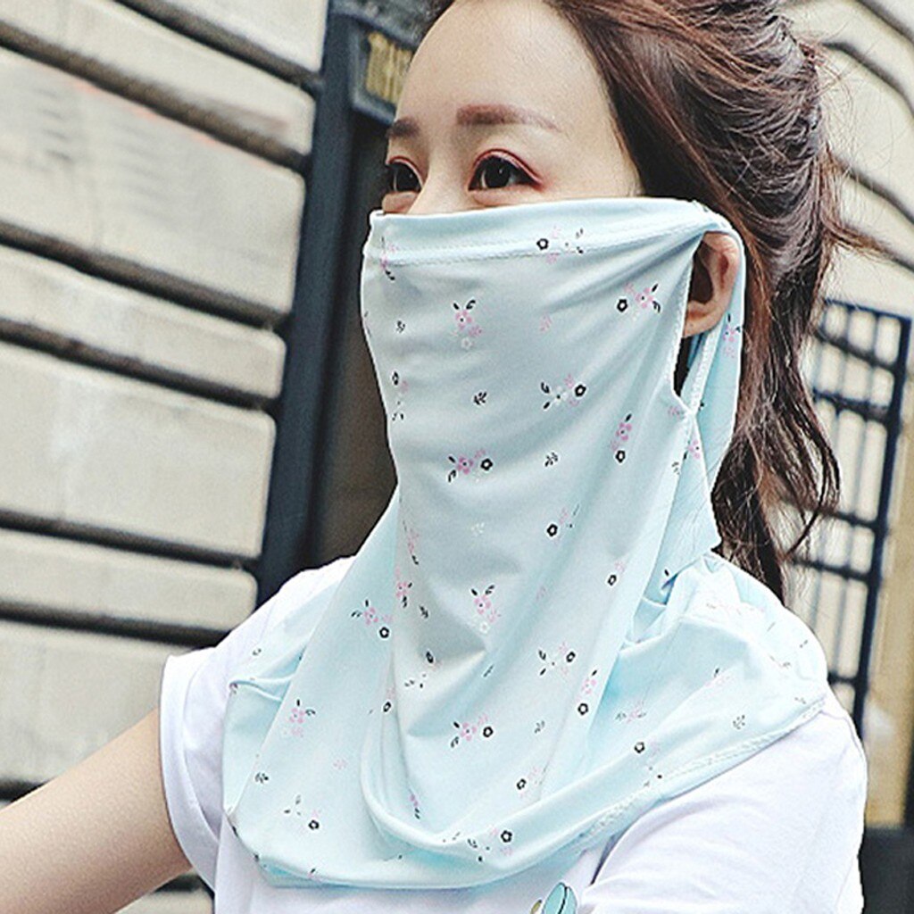 Novedad de verano de máscara cortaviento bufanda de las mujeres pantalla solar Casual cuello bufanda máscara impresión delgada pañuelos envoltura al aire libre suave chales