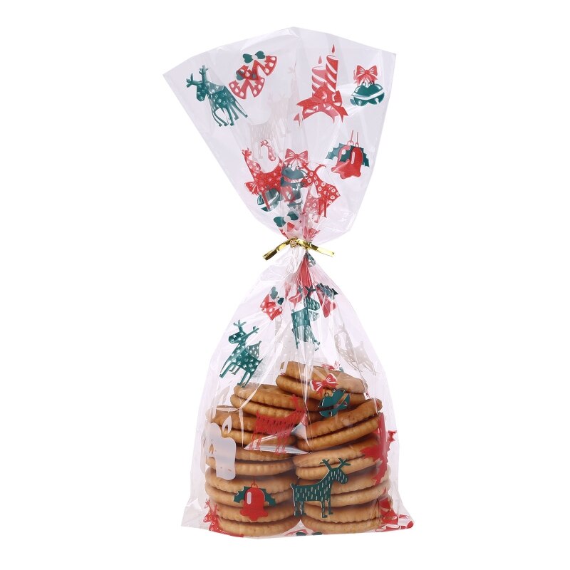 50- pack kerst cellofaan zakjes kerstman kerstbomen kerst traktatie zakjes inpakpapier met 50 draadjes voor snoep: 5