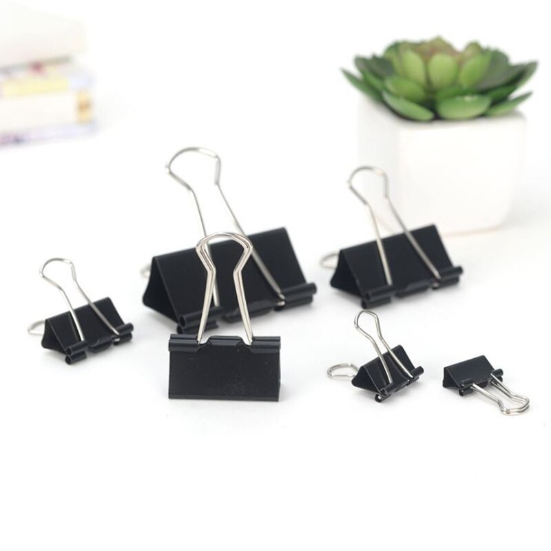 12PCS Metal Paper Clip Foldback Metal Binder Clips Black Grip Clamps Paper Document Office School Stationery Clip