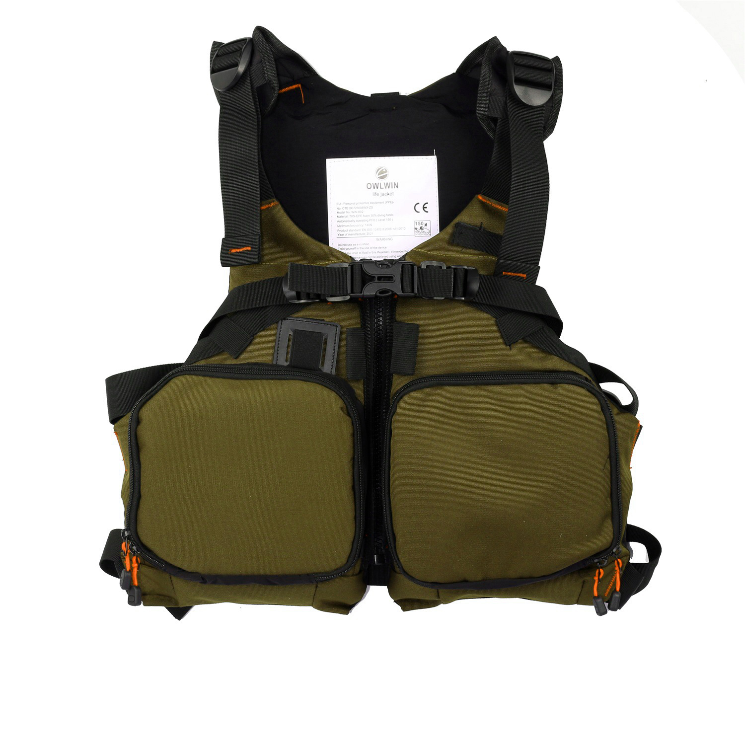Chaleco de pesca para Kayak, salvavidas ligero y ajustable con silbato, malla transpirable, múltiples bolsillos: Brown-square pocket
