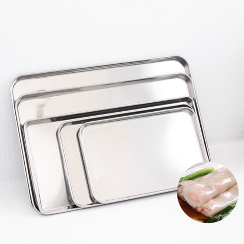 Stainless Steel Steamed Sausage Dish Rectangle Fruit Plate Restaurant Hotel Bread Loaf Pans Cake Baking Pastry Storage Tray