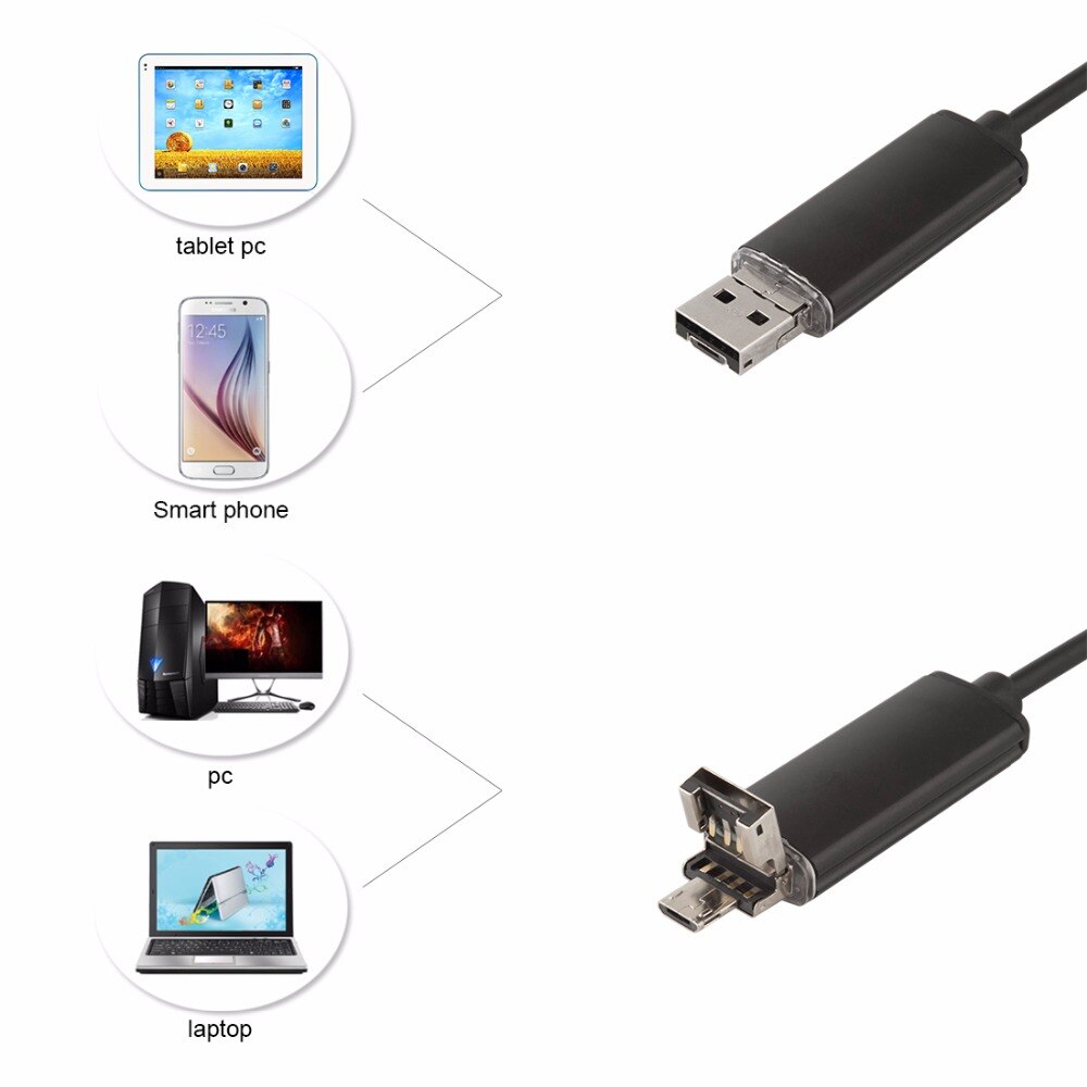 JCWHCAM-endoscopio HD de 2MP, 6 LED, 8mm, lente de 1M, 5M, USB, Android, IP67, impermeable, cámara de tubo de boroscopio de inspección, OTG, teléfono Android 720P