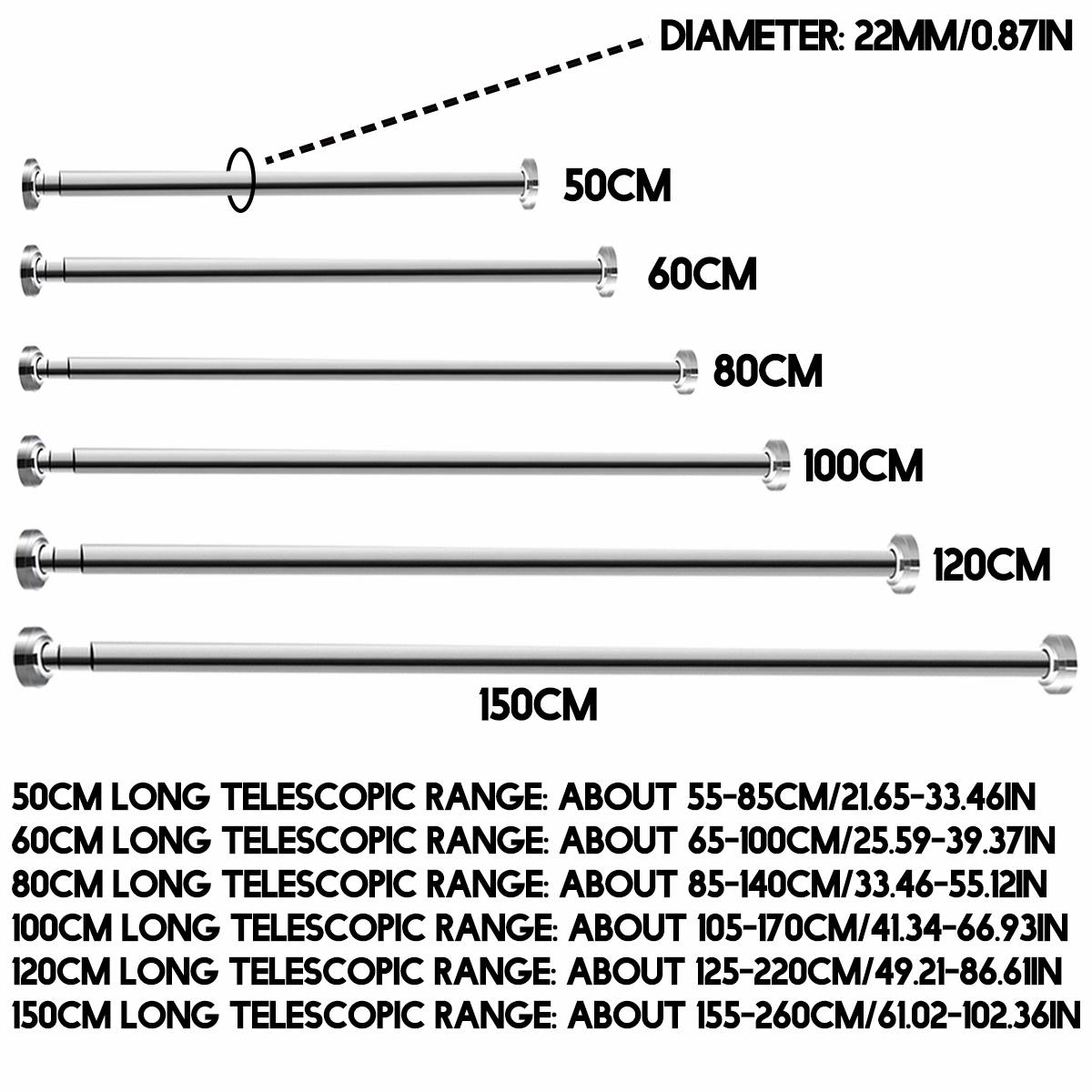 50CM-150CM Shower Curtain Rod Curtain Pole Adjustable Stainless Steel Spring Tension Rod Rail for Clothes / Towels / Curtains