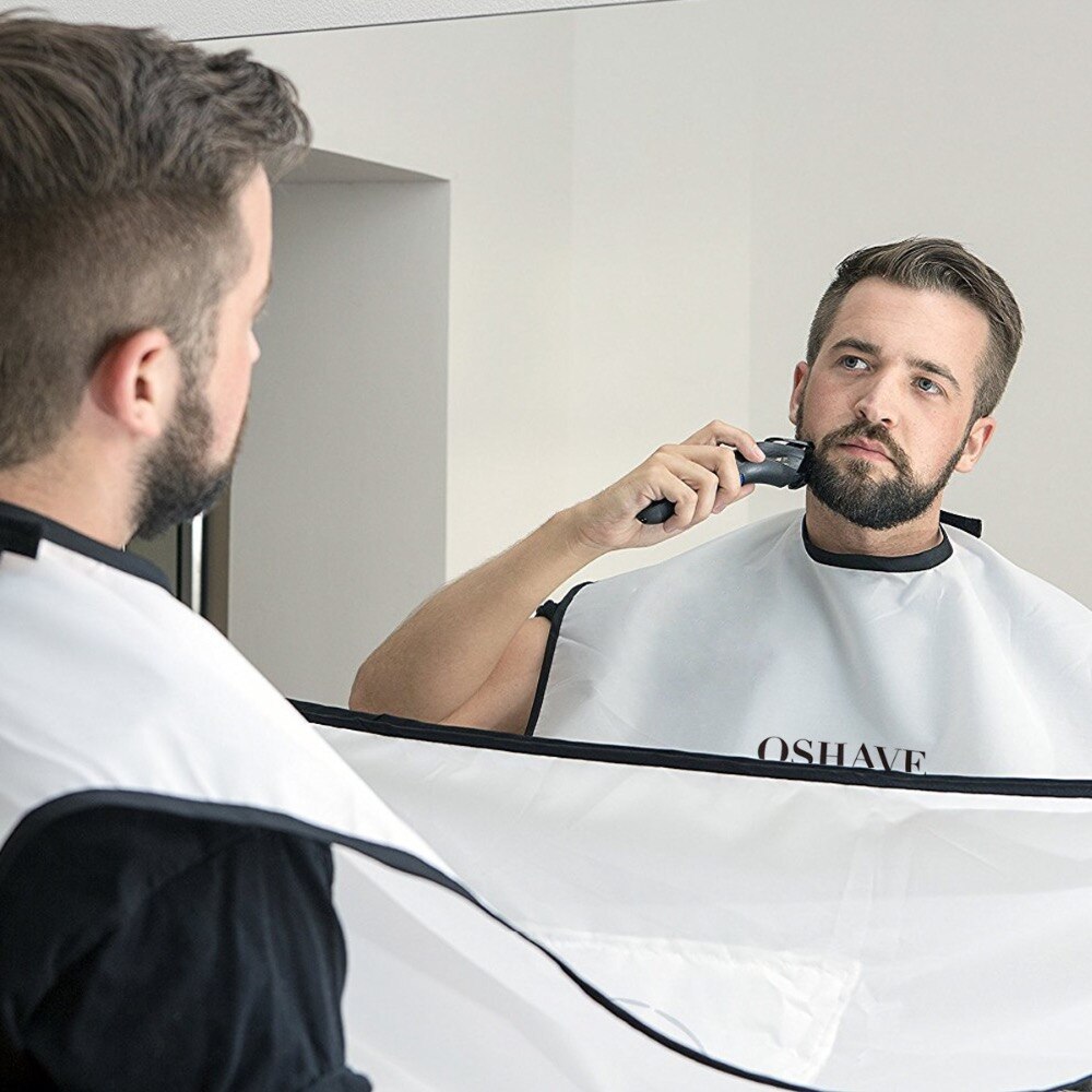 Skægværktøj og overskægfanger forklæde kappe hagesmæk til barbering med sugekopper qshave fastgøres til spejl til skægge hvid 130cm*82cm