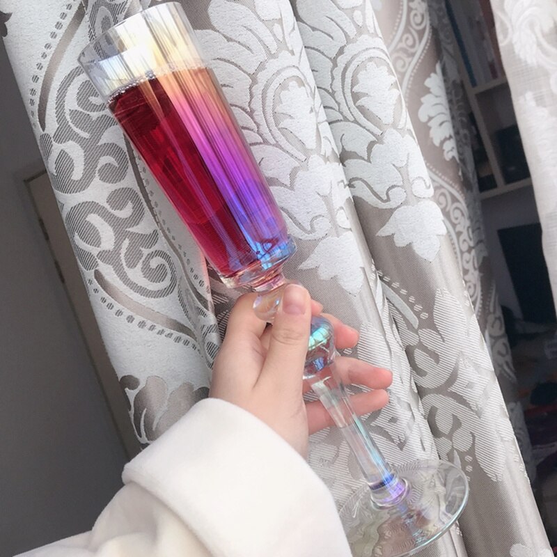 220ml Rainbow Champagne Flutes Premium Crystal Hand Blown Crystal Champagne Glasses for Wedding Anniversary Valentine's Day