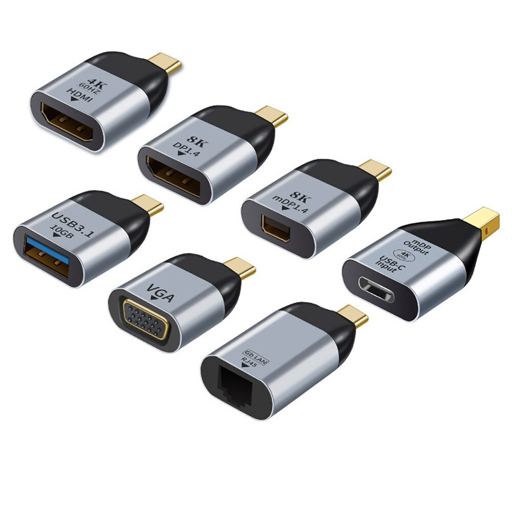 Type C USB 3.1 To HDMI-Compatible DP VGA miniDP MDP RJ45 Adapter Plug Converter Projection 4K/8k 60Hz USB C Male Female HD Video