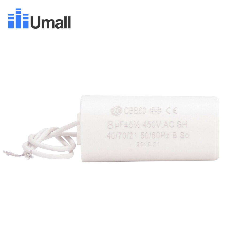 CBB60 450V 8uF running two wires run start motor capacitor for electric machine