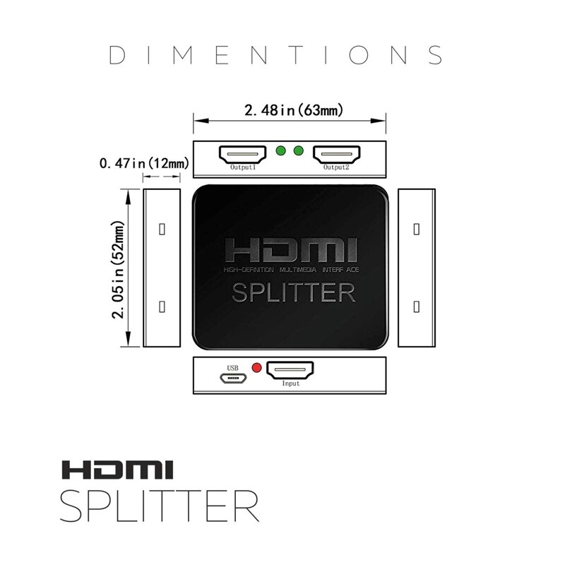 Hdmi Splitter 1 in 2 Out-Ultra Hd 4K 4 Port Hdmi Adapter for Fire Stick/Apple Tv/Fire Tv/Roku Tv/Ps4 Pro/ One X/Wii U