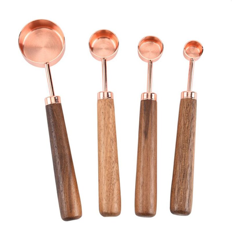 Rose Gold Measuring Cups And Spoons Set Teaspoon Wood Handle Copper Pink Kitchen Milk Coffee Cake Baking Measuring Spoon: Default Title