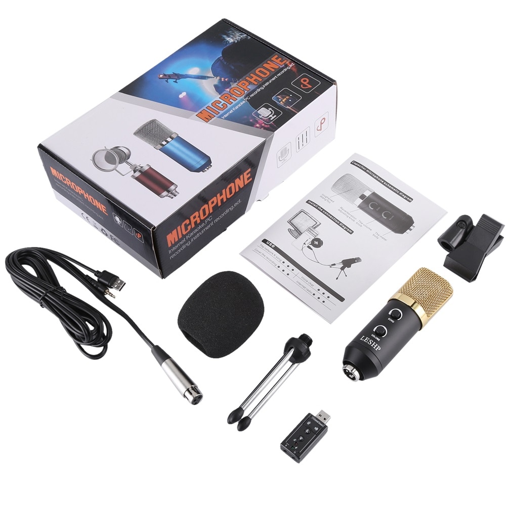 LESHP Black Volume Reverberation Condenser Network K Song Dedicated Microphone for Personal Studio, Chat Rooms, Radio Stations