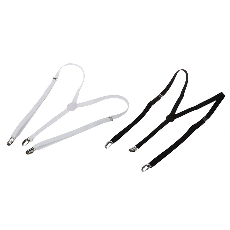 2 Pcs Adult Adjustable Metal Clamp Elastic Suspenders Braces Black & White: Default Title