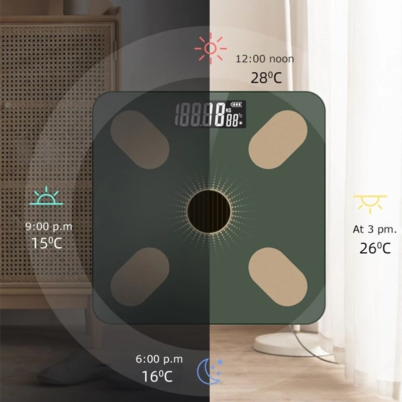 Nouvelle échelle de poids électronique Bluetooth Smart APP analyseur de mesure de graisse de santé humaine balance professionnelle de bio-impédance charge USB solaire
