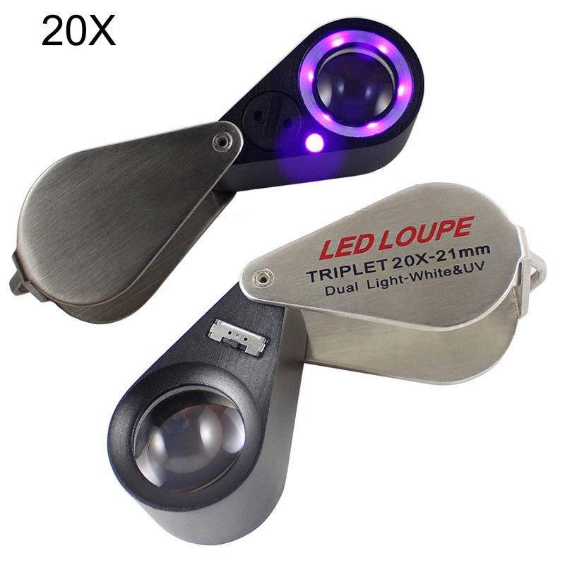 10X 20X 30X 40X Metalen Led Vouw Handheld Vergrootglas Loupe Reparatie Vergrootglas Antieke Edelsteen Jade Diamant Ring Waardering: 20X-Silver
