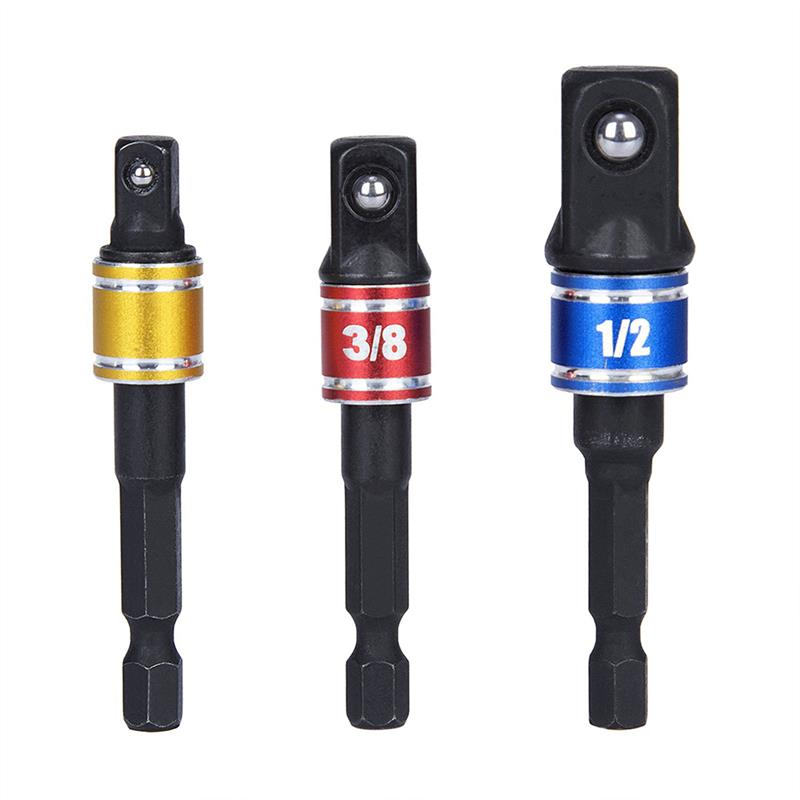 3 pièces adaptateur de prise d'impact coloré perceuse ensemble d'extension haute vitesse transforme la perceuse électrique en écrou pilote 1/4 ", 3/8" et 1/2 "lecteur