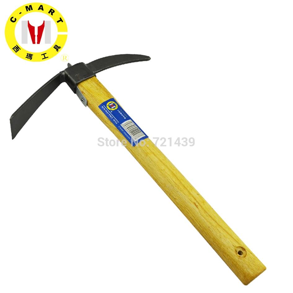 C-MART Tools Tw-way Pick-Hoe with Carbon Steel and Wooden handle Digger Hand Tool FOR Home Garden Farming Agriculture A0969