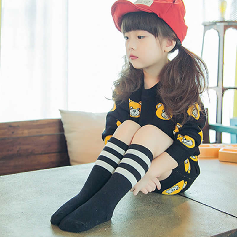 Mädchen Socken knie hohe Kinder Baby Nette bär panda druck Baumwolle Socken bein wärmt herbst tuch junge knie socke kleinkind socke: Black