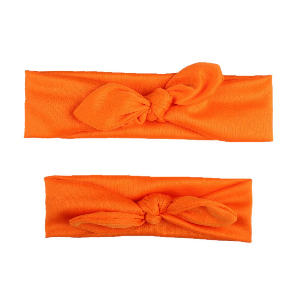 Neue 2Pcs Mama Baby Mädchen Elastische Bogen Verknotet Turban Haarband Stirnband Headwear Feste Bowknot Stirnband: Orange