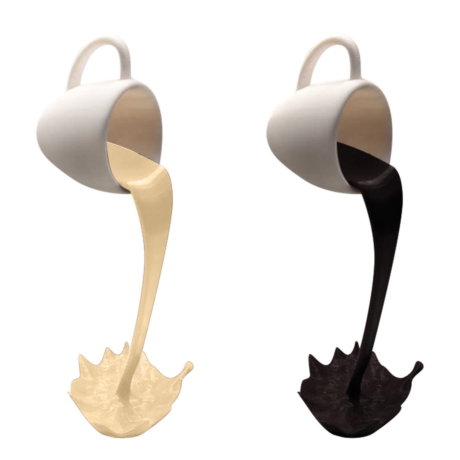 4# Floating Spilling Coffee Cup Sculpture Kitchen Spilling Magic Pouring Splash Floating Coffee Cup Sculpture Home Coffee Decor: 2pc A