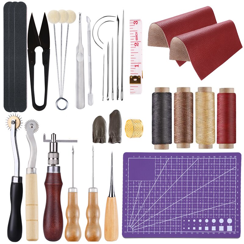 Nonvor 33Pcs Leather Craft Naaien Punch Tool Veelzijdige Lederen Reparatie Kit Lederen Werken Benodigdheden, Leer Kits Voor Beginner