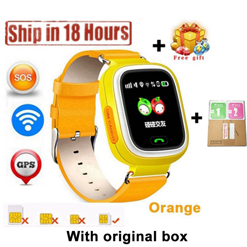 Neue Q90 GPS Telefon Positionierung freundlicher Uhr 1,22 Zoll Farbe berühren Bildschirm freundlicher SOS Clever Uhr PK Q80 q50 Q12: Orange / Englisch Wifi Ausführung