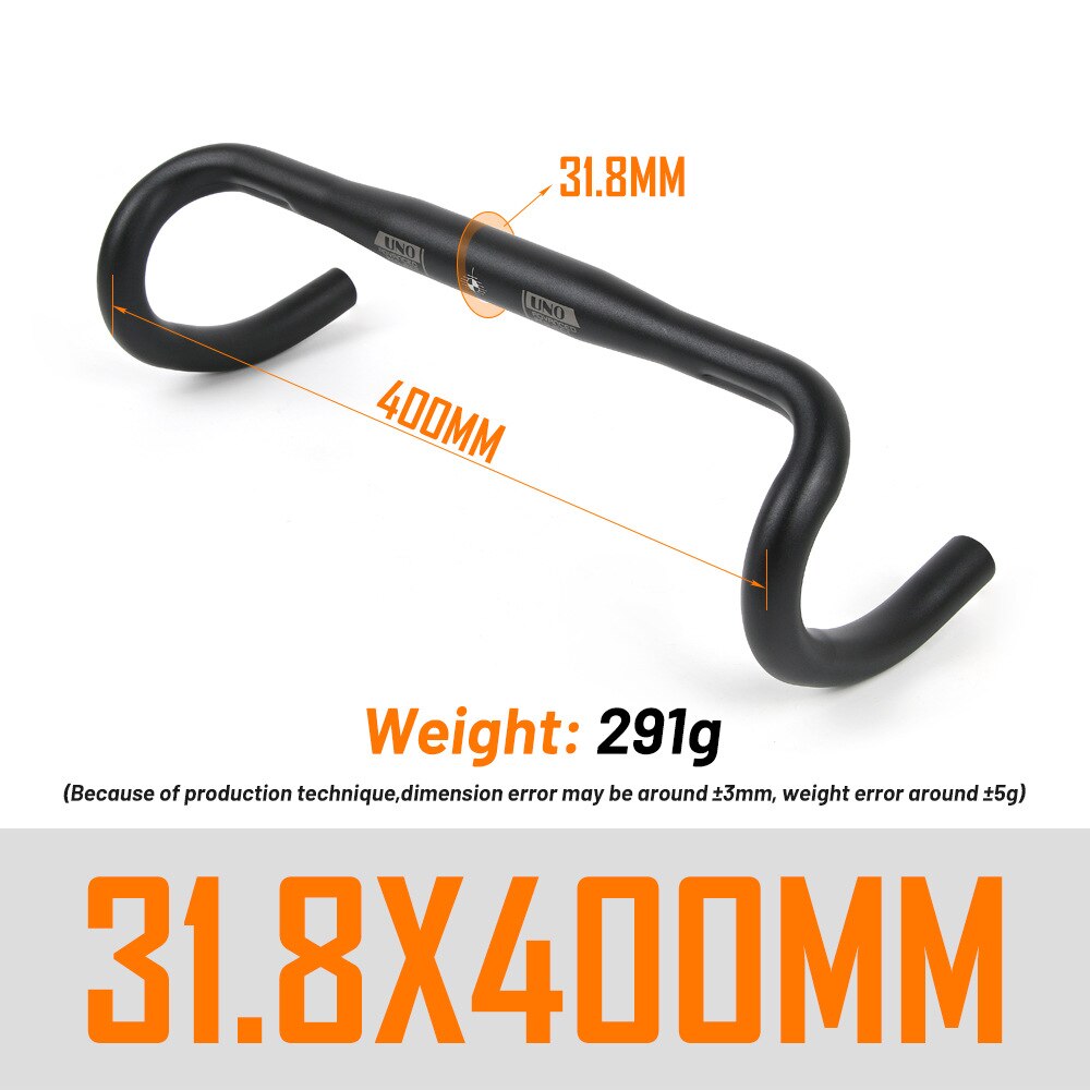 UNO CR12 Aluminium Alloy Road Bicycle Handlebar Matte Bar Red/White Logo 25.4/31.8*380/400/420/440mm Bike Parts: 31.8-400 Black