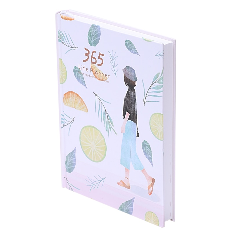 Hardcover Year Plan Notebook 365 Days Inner Page Monthly Daily Planner Organizer Diary, Leaves&amp;Lemon
