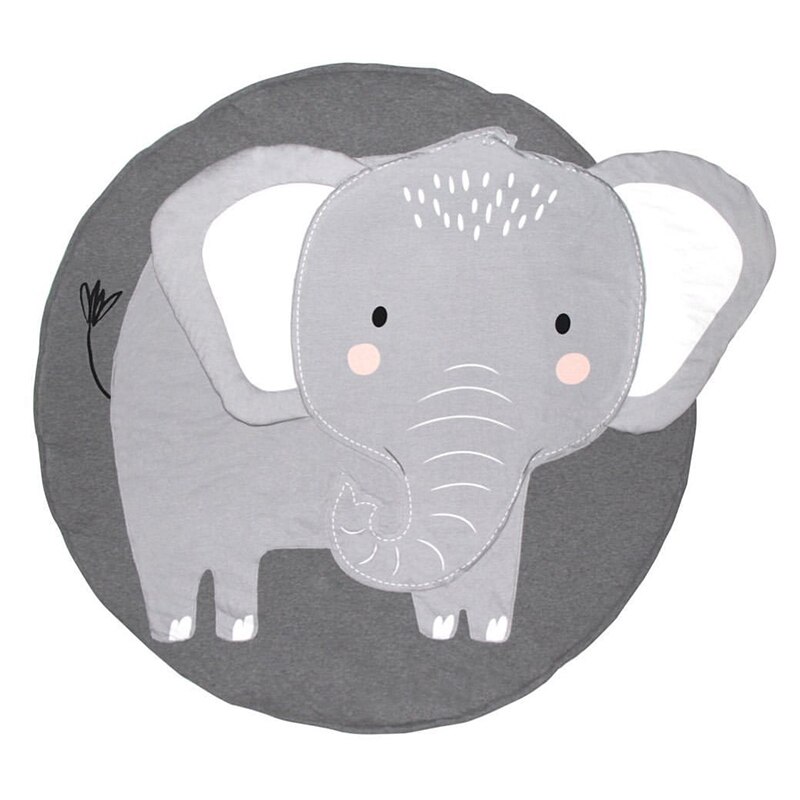 Play Mat Cartoon Animal Baby Mat Newborn Infant Crawling Blanket Cotton Round Floor Carpet Rugs Mat for Kids Room Nursery Decor: Elephant