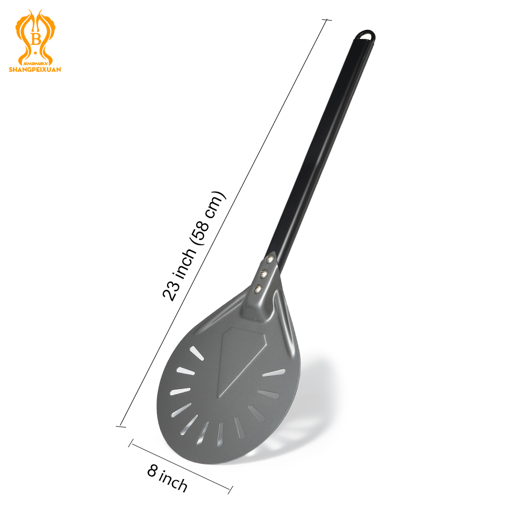 Pala para Pizza perforada, herramienta redonda corta con mango de madera antideslizante, pala para Pizza pequeña, 6, 8, 9 pulgadas: violet