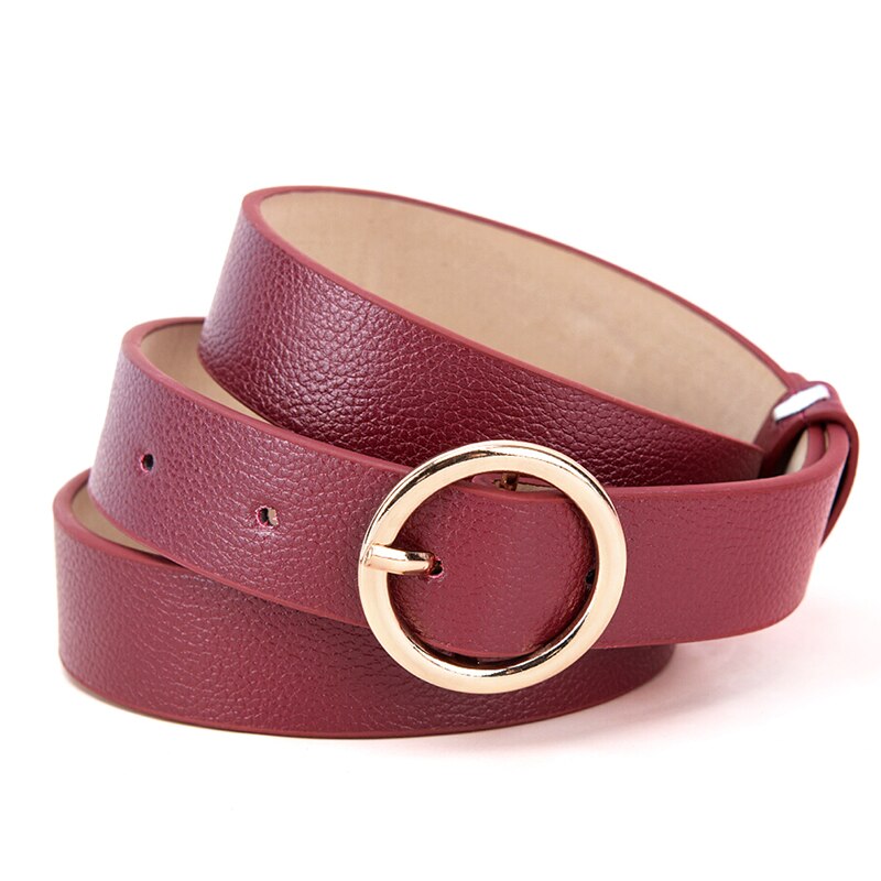 Round Metal Circle Belt Female PU Leather Waist Belts For Women Jeans Pants Black White