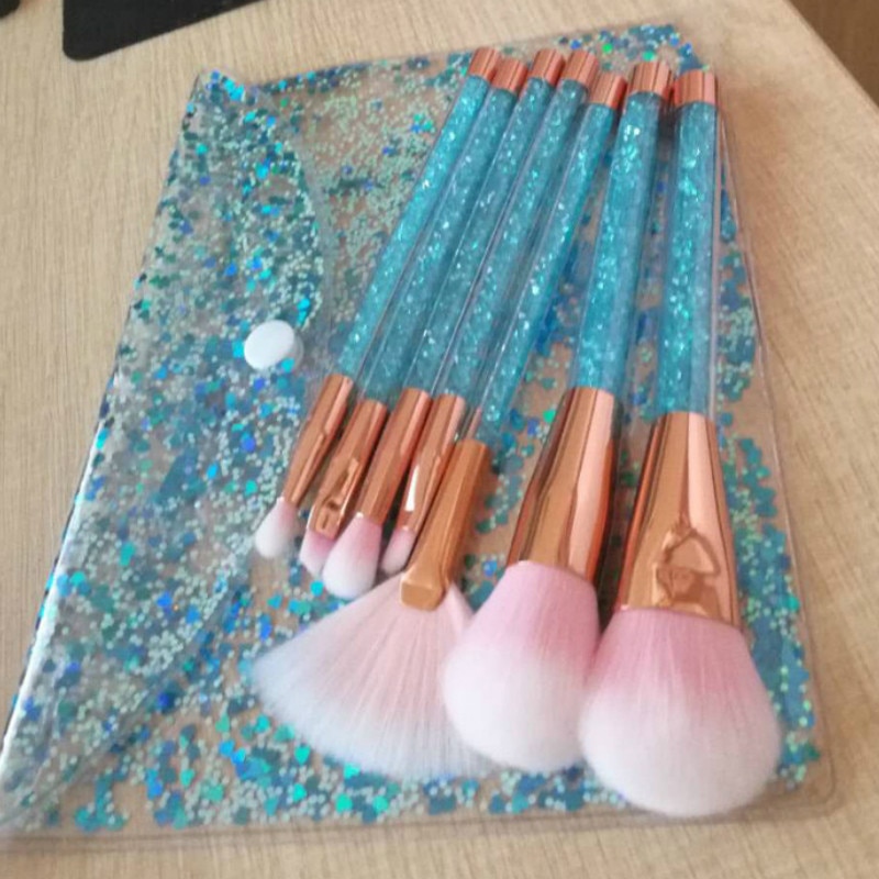 7 Pcs Make-Up Kwasten Set Glitter Diamant Kristal Handvat Make-Up Kwasten Powder Foundation Wenkbrauw Gezicht Make Up Brush Cosmetictool: Blue