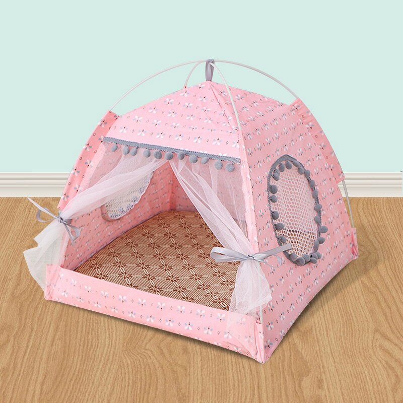 cat tent bed Pet products the general teepee closed cozy hammock with floors cat house pet small dog house accessories products: Pink / L