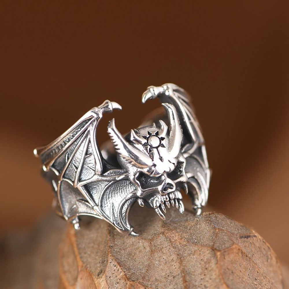 Anillo ajustable de murciélago y calavera para Halloween, mujeres, hombres, Punk, motociclista, cóctel, joyería de gótica