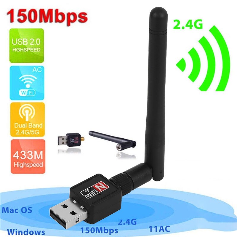 150 mb/s pojedyncza częstotliwość 2.4G bezprzewodowy mini odbiornik Wifi adapter USB Dongle Internet akcesoria komputerowe sieć Lan laptop