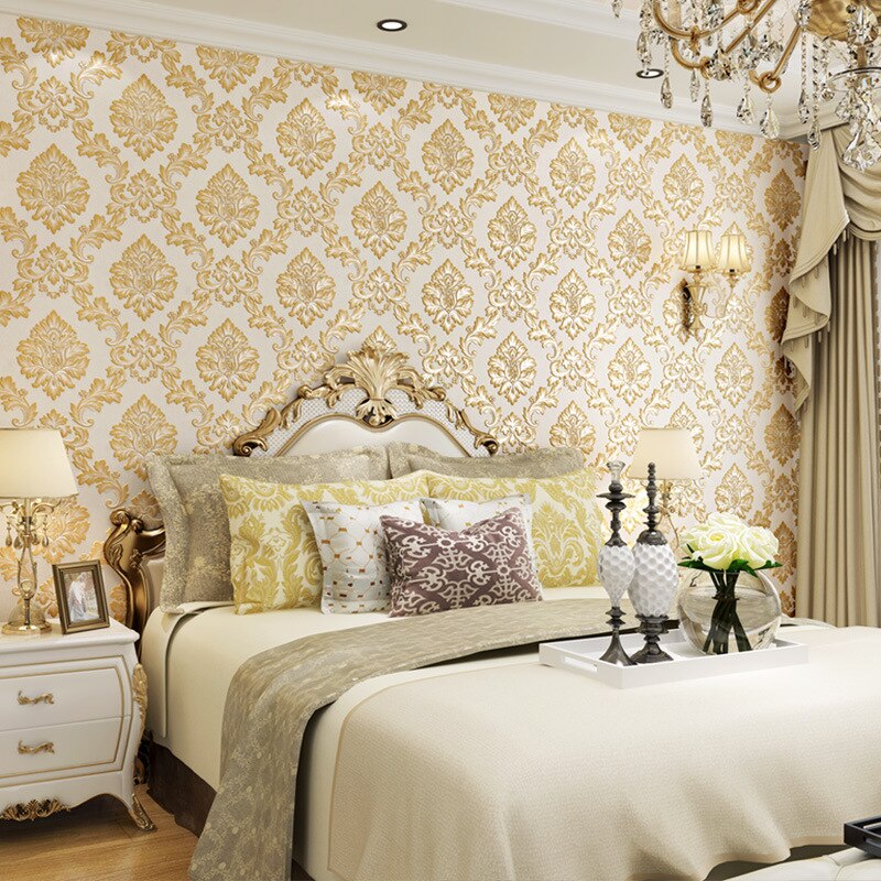 Papel tapiz 3D de Damasco en relieve fino, clásico europeo, papel tapiz de fondo de sala de estar para dormitorio, W201