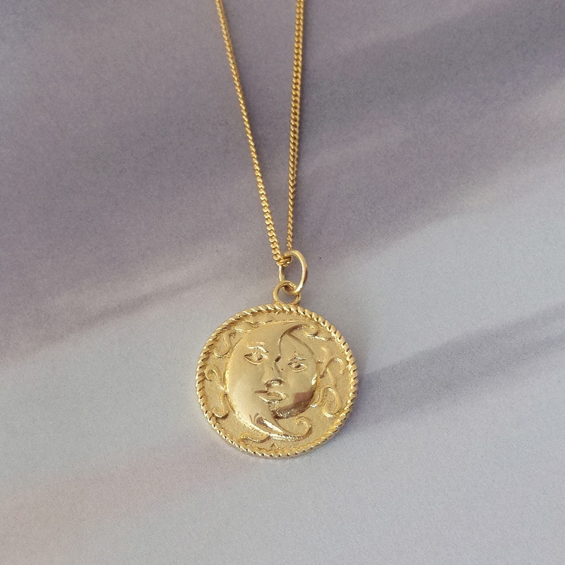 Sonne Mond Anhänger Halskette Für Liebhaber 925 Sterling Silber Halskette Gold Kette Jahrgang-Schmuck Frauen Kleidung Zubehör