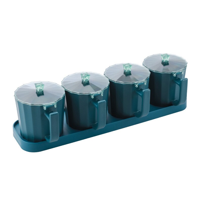 Kitchen Spice jar Set Multi-grids Seasoning Box With Lids Spoon Plastic Pepper Salt Condiment Bottle Kitchen Tools Accessories: blue 4 grids