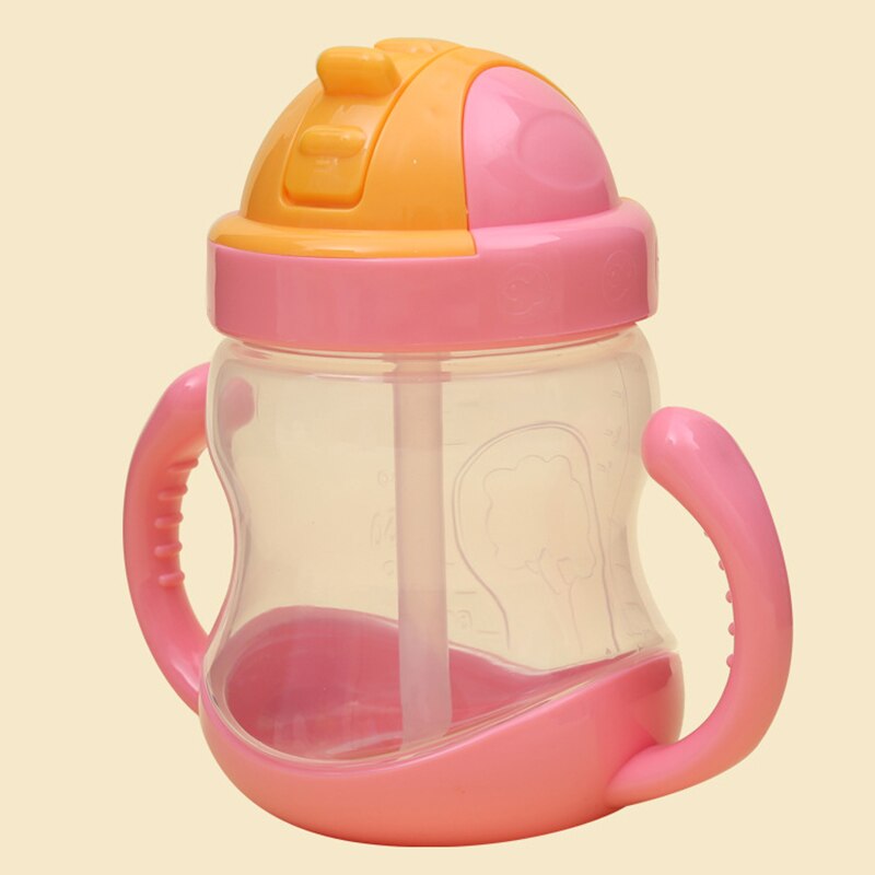 Børn vandflaske sippy halm børn baby fodring træning kop med håndtag yh -17: Lyserød