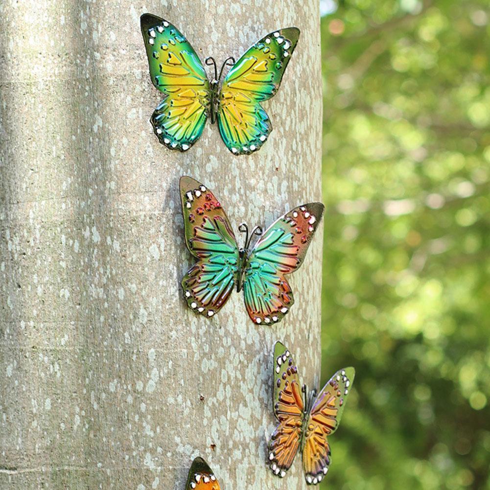 3D Metal Butterfly Decor Inspirational Sculpture Wall Deco For Outdoor Garden Decoration Animal Miniatures Statues Artwork 2022