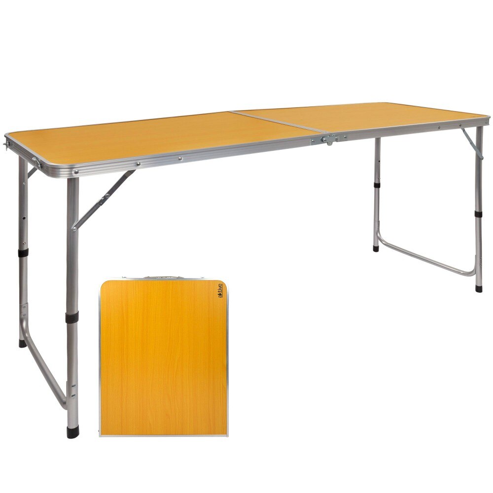 Mesa plegable altura regulable de camping madera Aktive, 150x60x70 cm, Mesa plegable camping, Mesas plegable aire libre