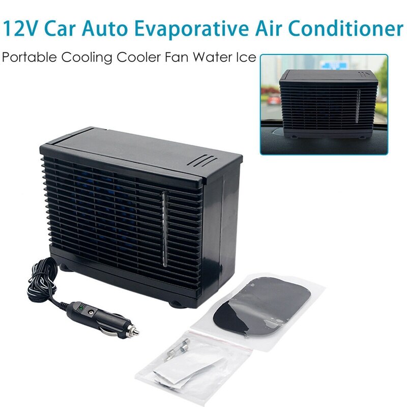 Aire acondicionado portátil de 12V para coche, Mini ventilador de refrigeración, aire acondicionado evaporativo de hielo y agua, color negro