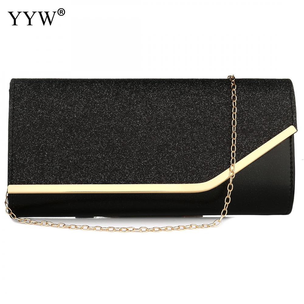 Women'S Glitter Black Wedding Purse Shimmer Envelope Gold Chain Bag Ladies Sequins Evening Party Prom Clutch Bag Handbag: black