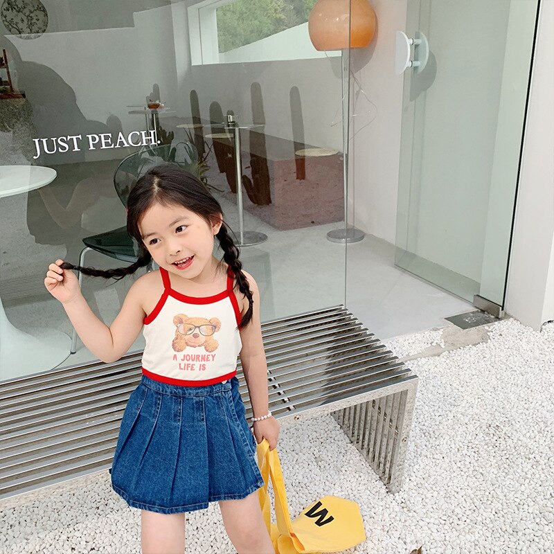 Girls' denim skirt pants summer new children's Korean pleated skirt shorts little girls' wear 11-4