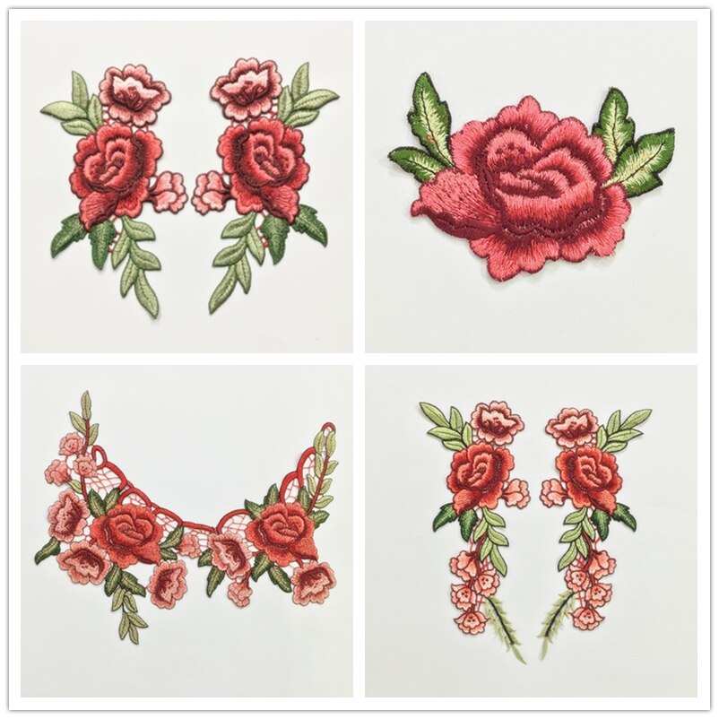 Parches bordados de rosas Para coser/planchar Para Ropa, Parches Para Ropa, apliques artesanales, accesorios de Ropa diy, pegatina de tela