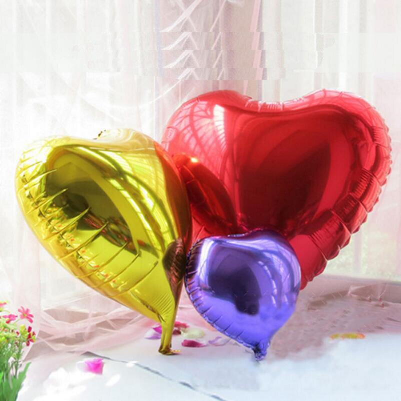 10 stk / parti store hjerteformede aluminiumsfolie oppustelige balloner bryllup kærlighed juledekoration helium flydende foliekugle