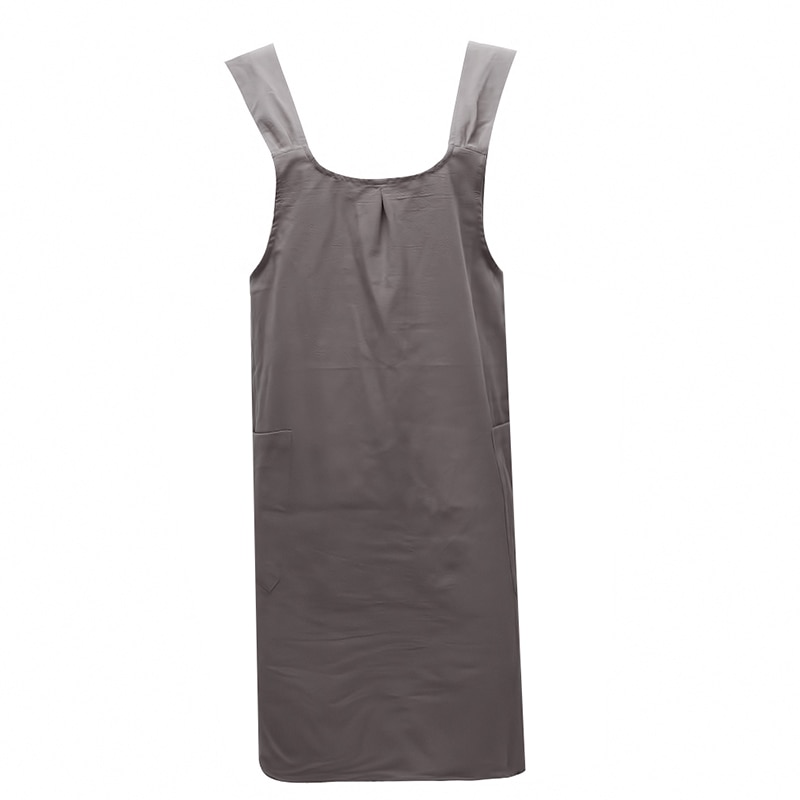 Impermeable de algodón de las mujeres de Cruz delantal japonés tareas del hogar cocina dos bolsillos delantal florista trabajo delantal: Gray