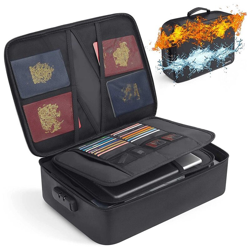 Fireproof Document Bag With Lock Home Office Travel Fireproof And Waterproof Safety Box Portable Handle File Storage
