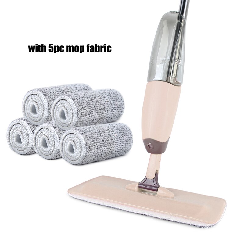 Spray Mop For Floor Clean Window Cleaner 360 Rotating Wooden Ceramic Tile Flat Mops For Home Cleaning Household Microfiber Pad: Khaki with 5pcs rags