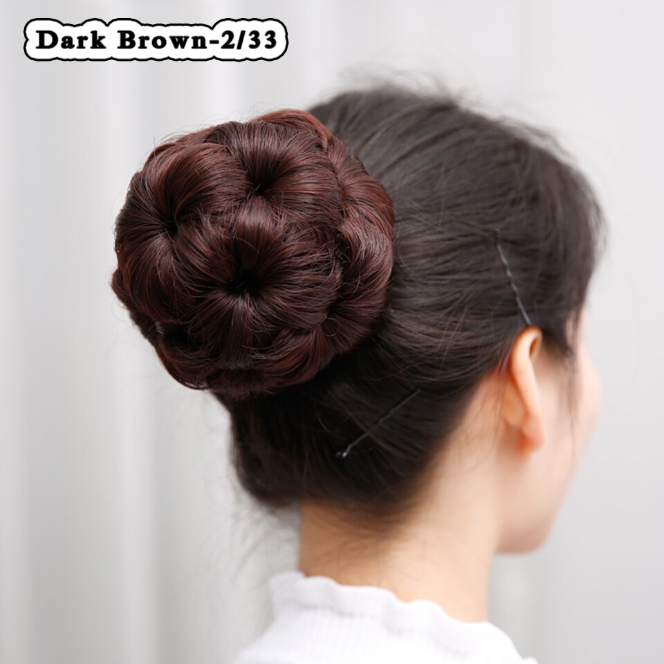 AILIADE 9 Colors Flower Style Synthetic Curly Hair Bun Donut Chignon Clip In Hairpiece Extensions Black Brown Golden Red: 2-33
